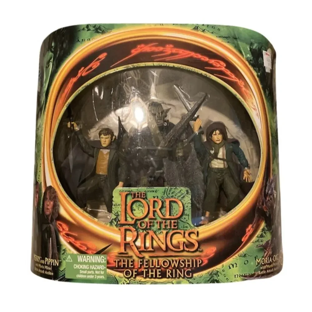 Vintage Y2K Toy Biz LOTR Fellowship of the Ring Merry Pippin Moria Orc Set NRFB
